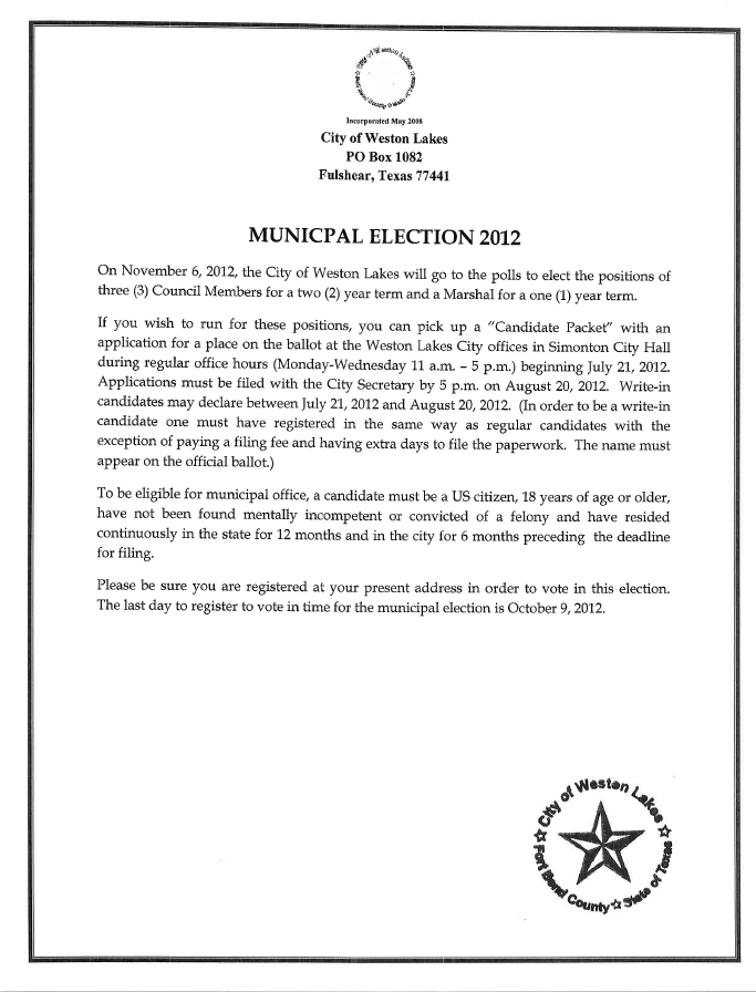 Notice of Election 2012