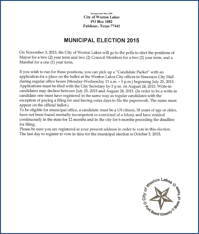 Notice of Election 2015